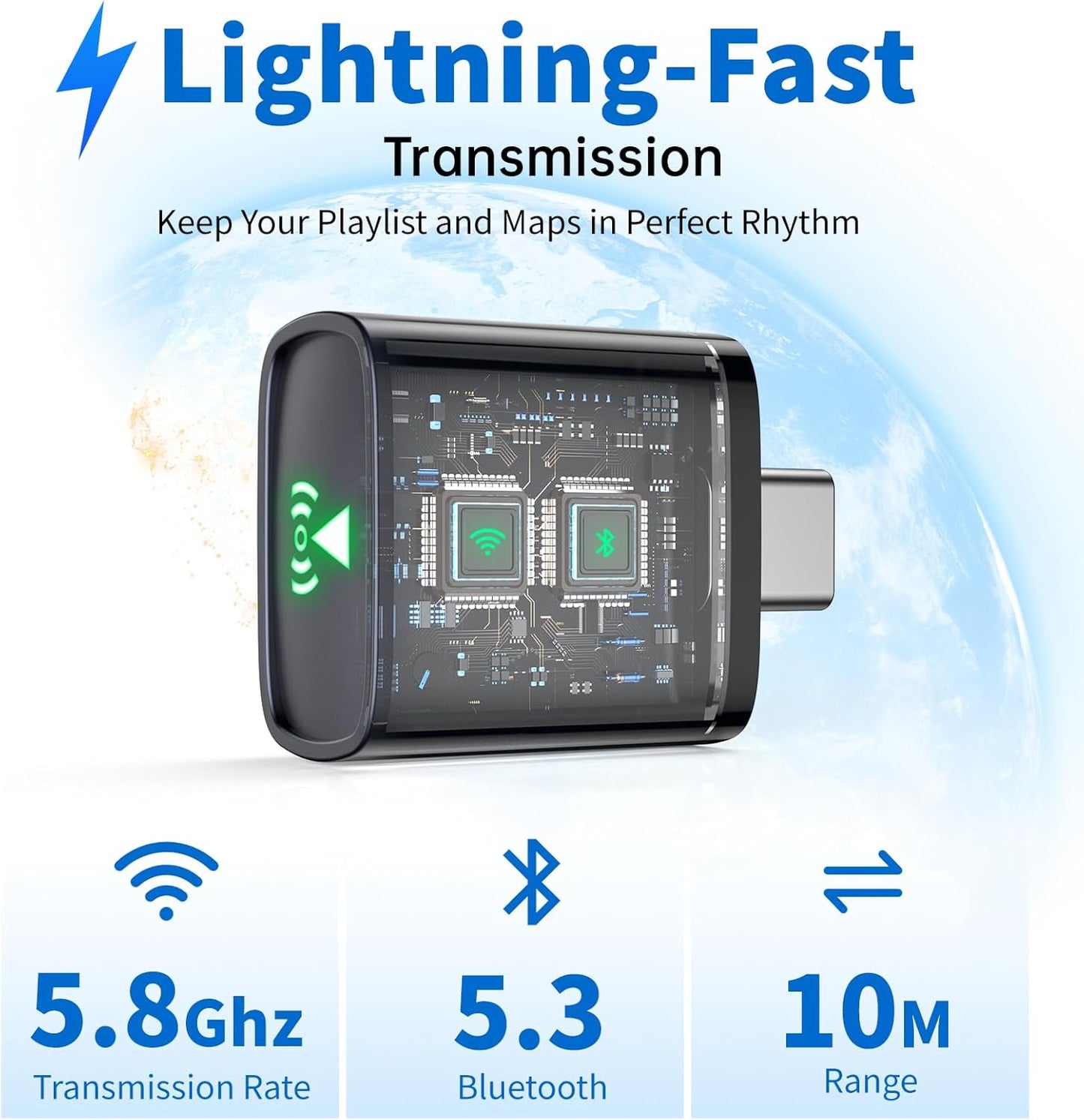 Wireless CarPlay Adapter for Apple iPhone 2025 Upgrade, Converts Factory Wired to Wireless, No Delay, Stable Connection, Mini Apple Carplay Wireless Adapter for iOS 10+ and Car from 2018+,USB/Type C