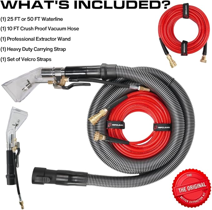 [RIPCLEAN] ORIGINAL Betterextractor Hose Kit Extractor Universal Attachment for Shop Vacuum | Use for Carpet, Rugs, Cars, Upholstery, Stairs, Mattresses | Stainless Steel Hand Tool (50FT Waterline)