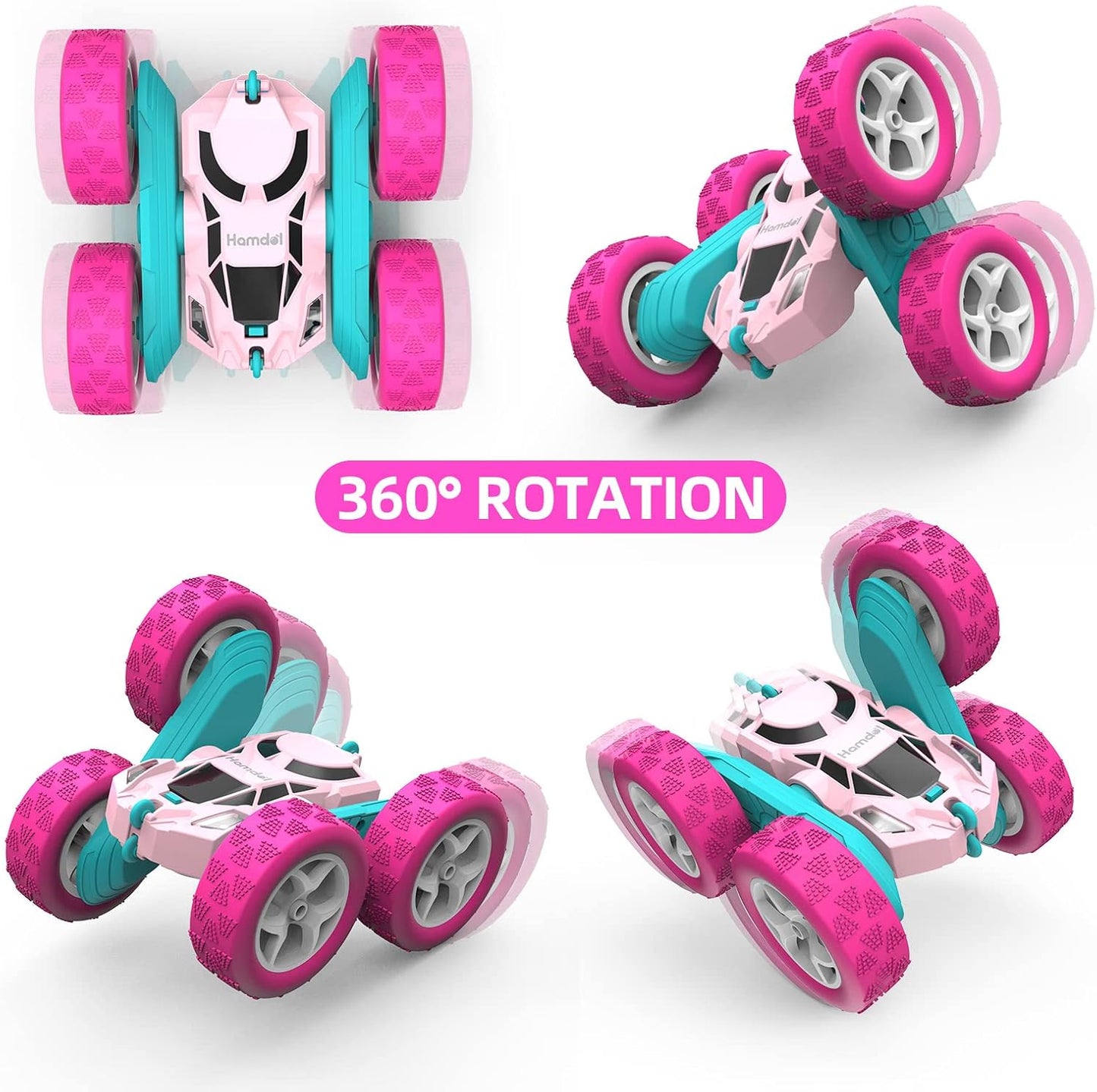 Remote Control Car for Girls Pink RC Car Double Sided 360°Flip Stunt Car with Headlights, Girl Princess Toys Rechargeable Toy Car for 6-7 6-8 9 10-12 Year Old Girls Birthday