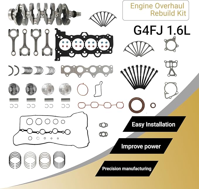 G4FJ 1.6 Engine Overhaul Rebuild Kit w/Crankshaft Head Gasket Set Connecting Rod Piston Kit Head Bolt Fit For Hyundai Sonata Veloster Tucson Kia Soul Forte Optima 1.6L 2011-2022 23110-2b710
