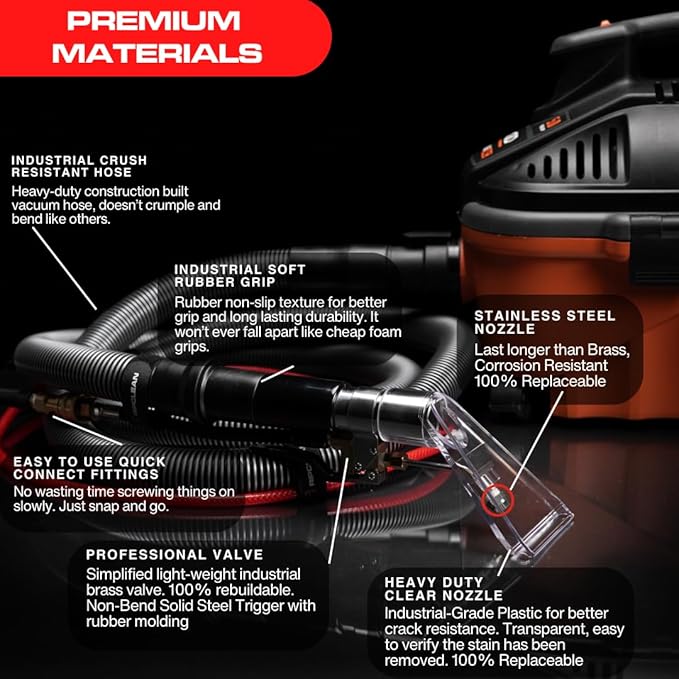 [RIPCLEAN] ORIGINAL Betterextractor Hose Kit Extractor Universal Attachment for Shop Vacuum | Use for Carpet, Rugs, Cars, Upholstery, Stairs, Mattresses | Stainless Steel Hand Tool (50FT Waterline)
