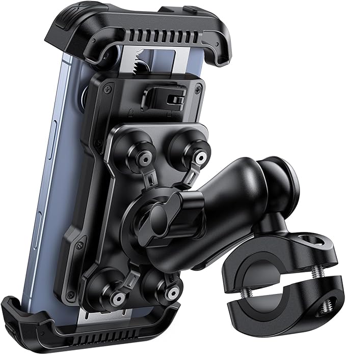 Lamicall Motorcycle Phone Mount Holder - [Dual Vibration Dampener] [Metal Adjustment Arm] Motorcycle Cell Phone Holder, Bike Handlebar Phone Mount, for iPhone 16/15/ 14/13 Pro Max, 4.7-6.7" Phones