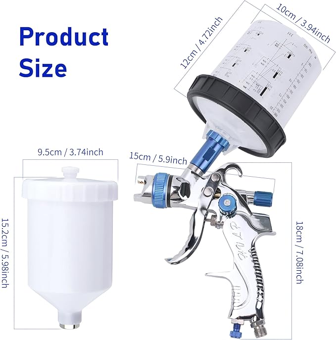 HVLP Spray Gun with 10Pcs 600ML Disposable Paint Cups, Automotive Gravity Feed Spray Gun Kit with 4 Nozzles,1.4/1.7/2.0/2.5mm, Sprayer Gun with Air Compressor Regulator for Auto Paint (Blue)