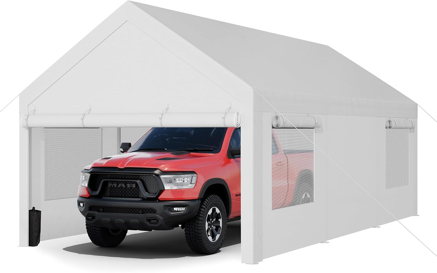 JY QAQA Carport, 10x20 FT Heavy Duty Carport with Removable Side Walls and Doors, Portable Garage with Roll-Up Window and Sandbags, Car Canopy with All-Season Tarp for Cars, Trucks, Boats, White