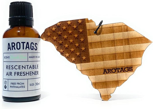 Arotags Car Air Freshener - Reusable Wood Diffuser - Hanging Odor Eliminator - South Carolina Patriot - Beach Bum Scent