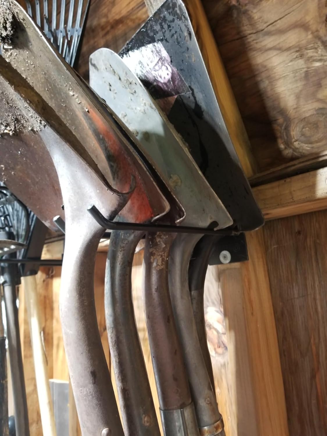 4 Pack Garage Storage Organizer for Tool Organization Heavy-Duty Solid Steel Wall Hanger for Garden Tools - Shovel Holder, Rake Broom Yard Wall Mount Hooks - Overhead Garage Storage Rack