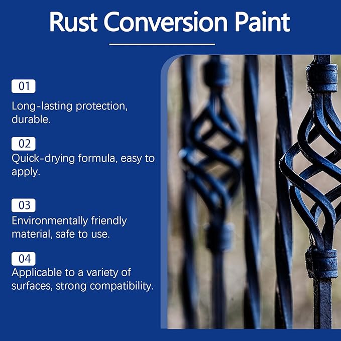 Rust Converter & Metallic Paint, Water-Based Black Primer for Metal, 300g - Weatherproof, Fast-Drying Anti-Rust Solution - Red 300g