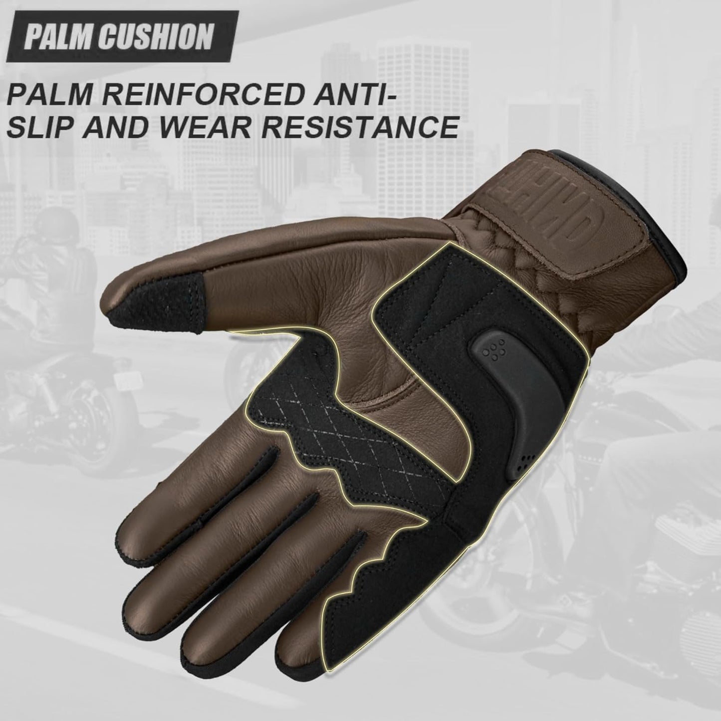 Leather Motorcycle Gloves for Men and Women | Touchscreen | Full Finger | Goatskin Leather Hard Knuckle Motorcycle Riding Gloves (Classic Brown, XX-Large)