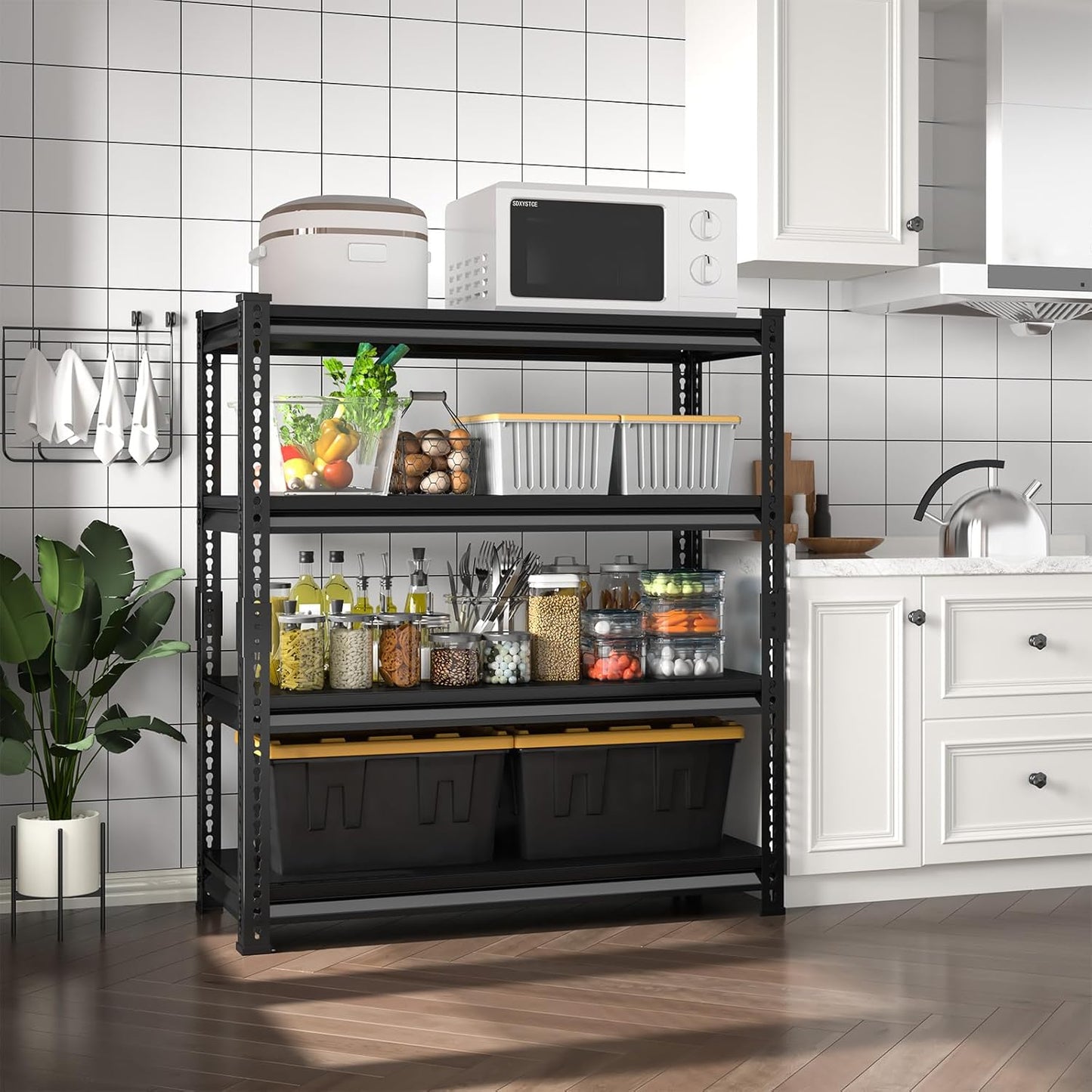 48" W Garage Shelving Heavy Duty, 1800LBS Loads Adjustable Garage Storage Shelves, 4-Tier Metal Shelving Units and Storage Racks, Industrial Utility Shelf,48" Wx16 Dx72 H, Black