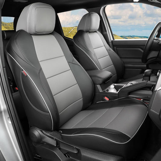 EKR Tacoma Car Seat Covers Custom for Select Toyota Tacoma (Only for Hybrid) 2024 2025 Double cab TRD Sport,TRD Off-Road,Limited,Trailhunter -Full Set,Leather(Black/Gray)