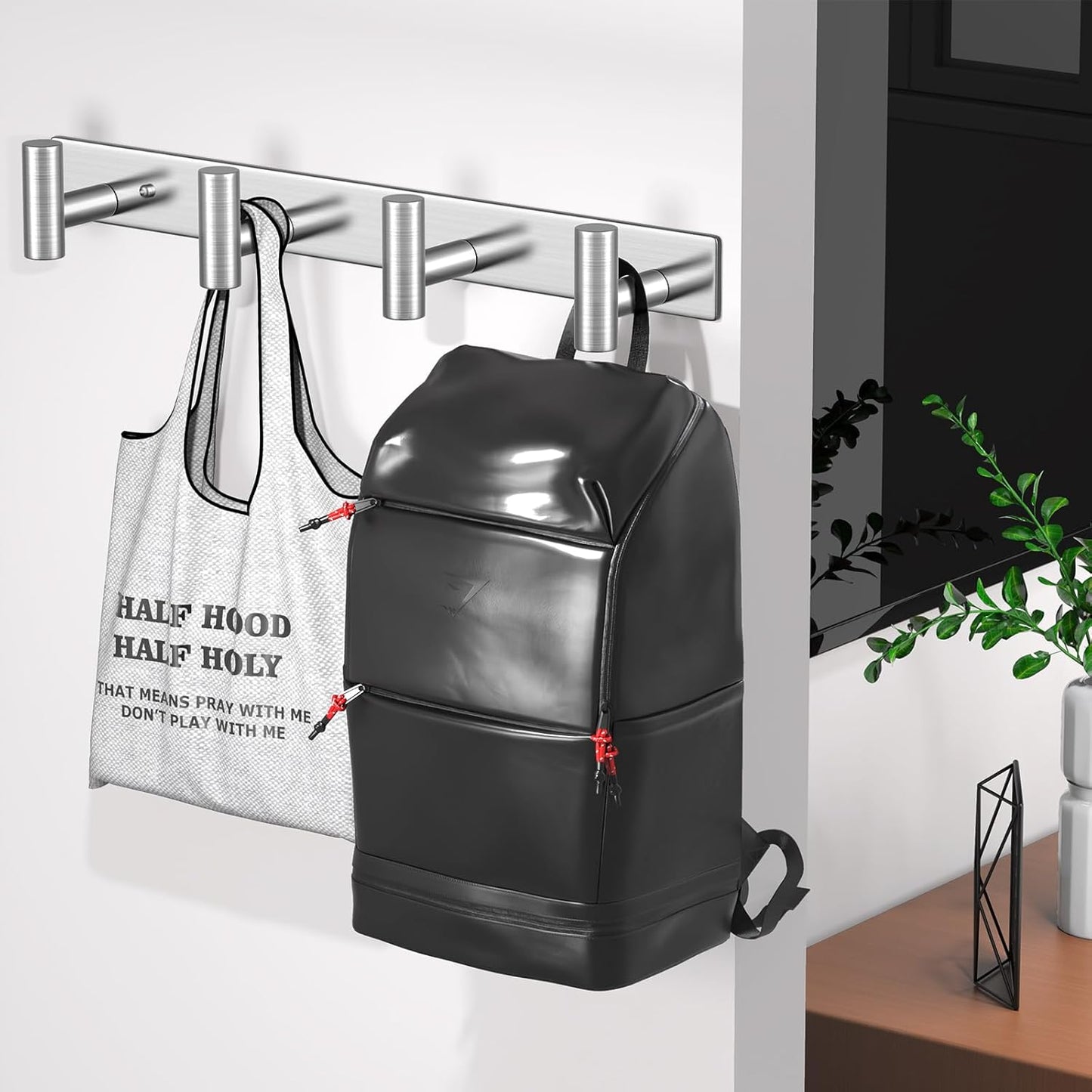 Wall Mounted Coat Rack-4 Hooks, Heavy Duty Stainless Steel Hook Rail for Towel Coat Hat Purse Bag Jacket, Towel Hooks for Entryway Bathroom Kitchen (Silvery 4 Hooks - 1 Pack)