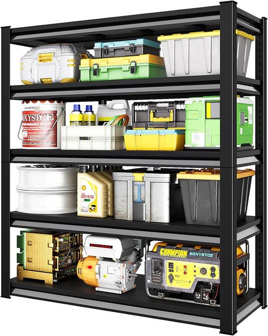 48" W Garage Shelving Heavy Duty，3000LBS Loads Adjustable Garage Storage Shelves,5-Tier Metal Storage Racks and Shelving Units, Utility Rack Shelves,48”W x 24”D x 78”H,Black