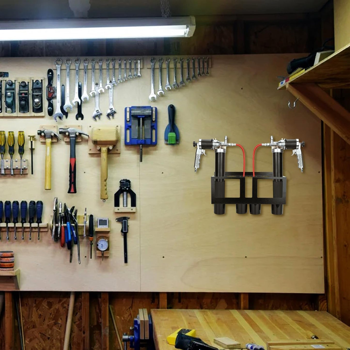 TOPOWN Grease Gun Holders Compatible with 2 Grease Guns, Grease Gun Rack Tractor, Grease Gun Garage Organizer Wall Mount, Grease Gun Storage Rack, Grease Gun Storage, Grease Gun Holder Wall Mount