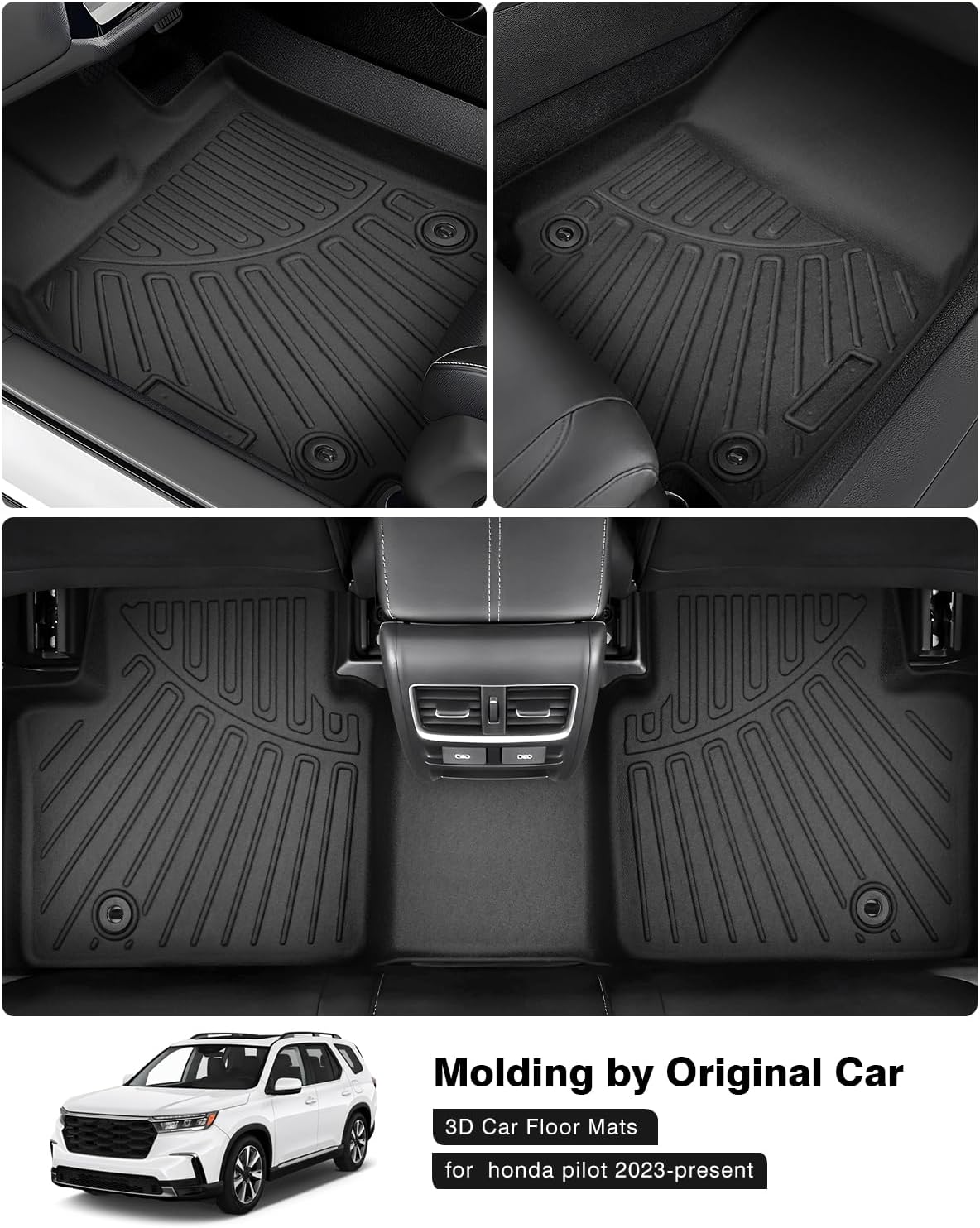Powerty Floor Mats for 2023 2024 2025 Honda Pilot Accessories All Weather Floor Liner 3D TPE 3 Row Floor Mat Heavy-Duty Floor Liners