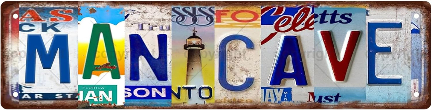 MAN CAVE Vintage Metal Tin Sign, Street Sign, Home Decor, Room Decor, Wall Decor, Bathroom Decor, Bar Decor, Cafe Decor, Garage Decor, 16 x 4 Inch