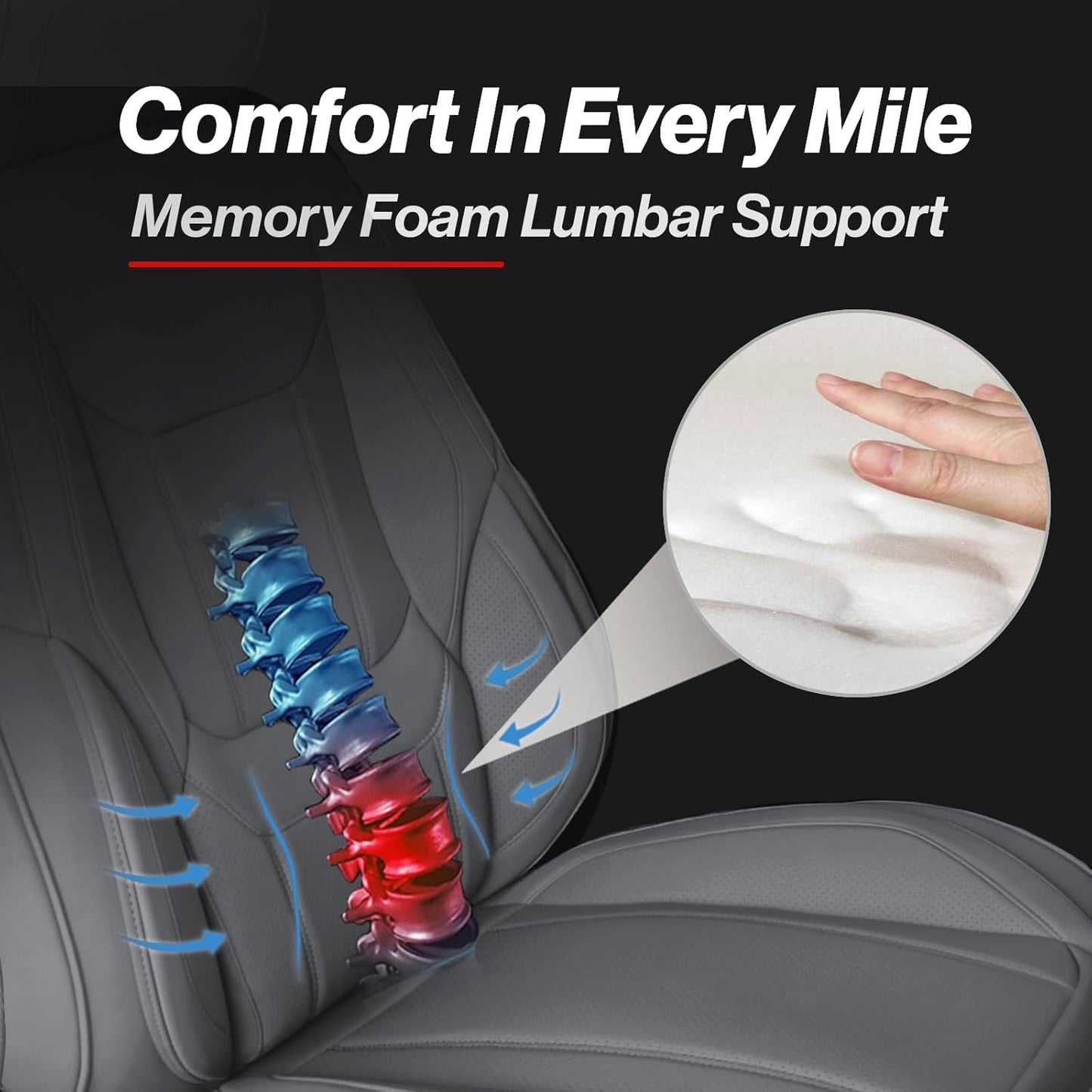 Coverland Custom Car Seat Covers Compatible with 2007-2013 Tundra Regular Cab, CrewMax - Premium Leather Non-Slip Memory Foam Waterproof Protector Front Seat-Dark Gray [See Size Chart-Size A36]