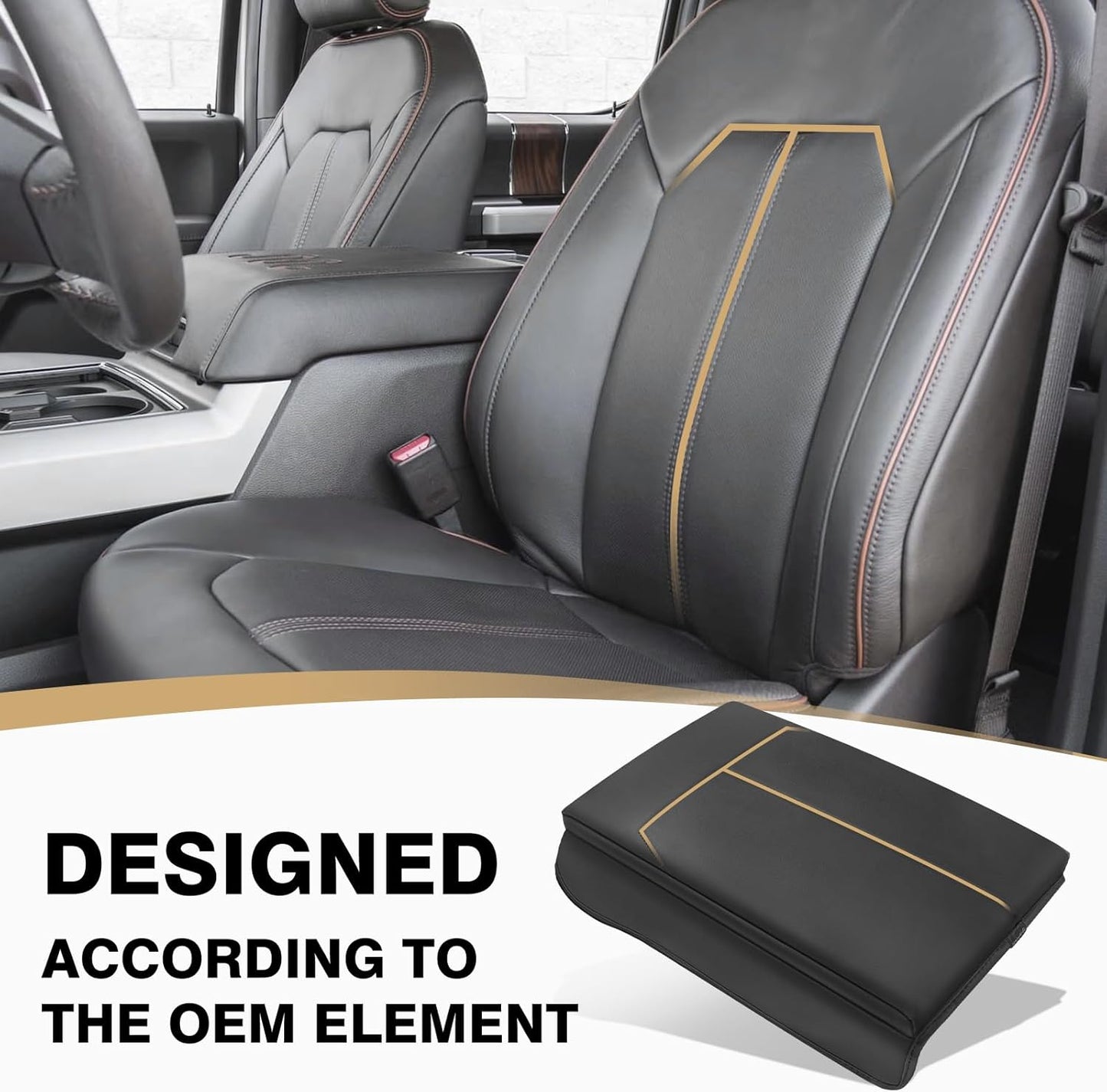 Muslogy Center Console Armrest Cover Compatible with Ford F250 F350 F450 2017-2022 Super Duty Comfort Armrest Pad Arm Rest Cushion Vegan Leather Protector 1-Inch Extra Thick(Bucket Seat ONLY)