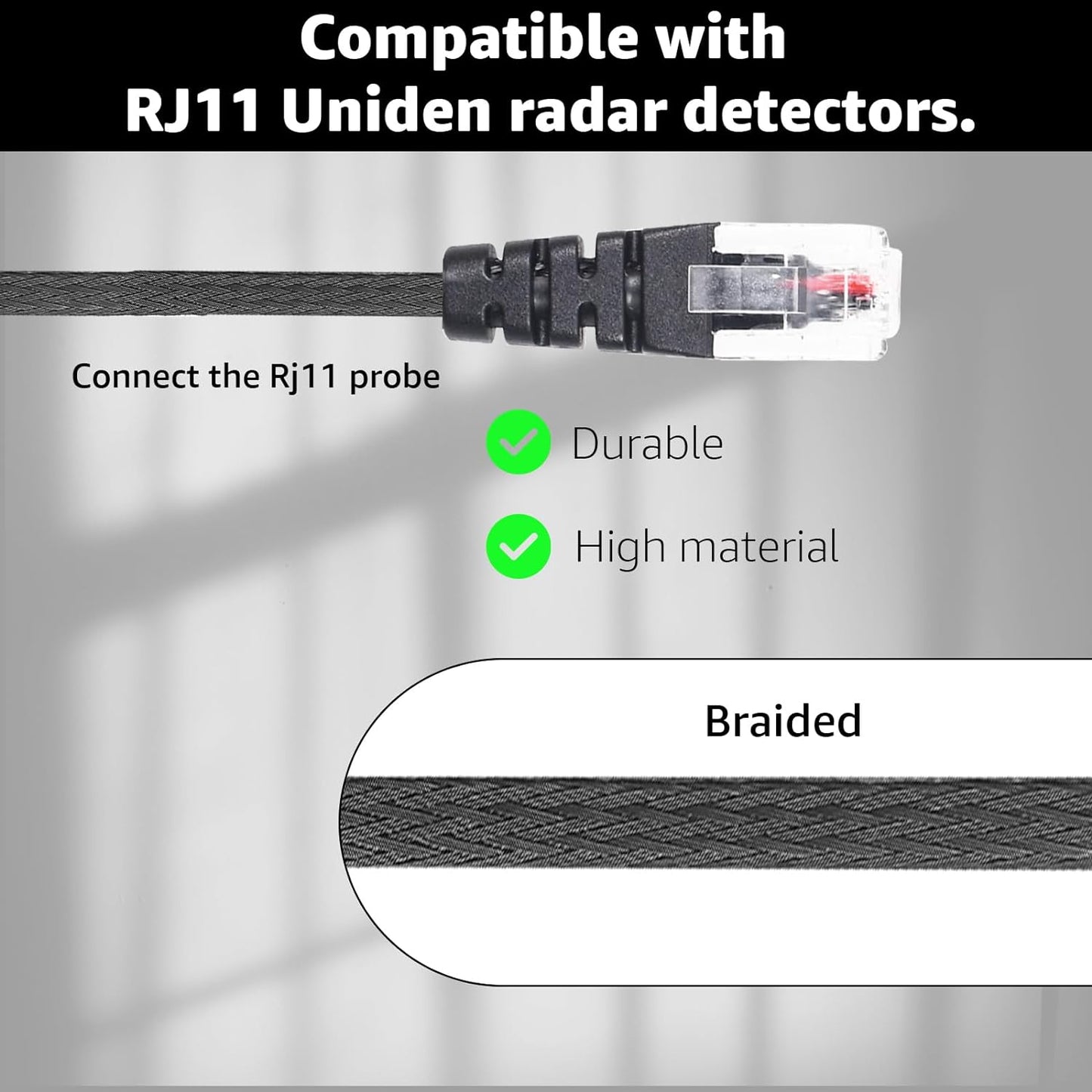 1PC RJ11 Replacement Mirror Wire Power Cord for Uniden Radar Detectors，Fits R4 R3 R1 R7 R8 Model(3005201U)