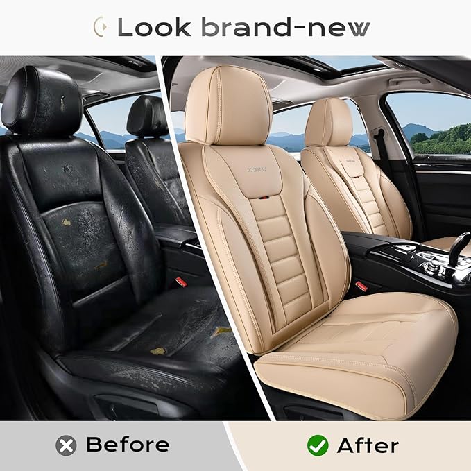 Coverado Car Seat Covers, Front Covers for Cars, Car Seat Cover Front Seats, Automotive Seat Cover, Waterproof, Leather Car Seat Cushion, Universal Interior Covers Seat Protectors for Most Cars
