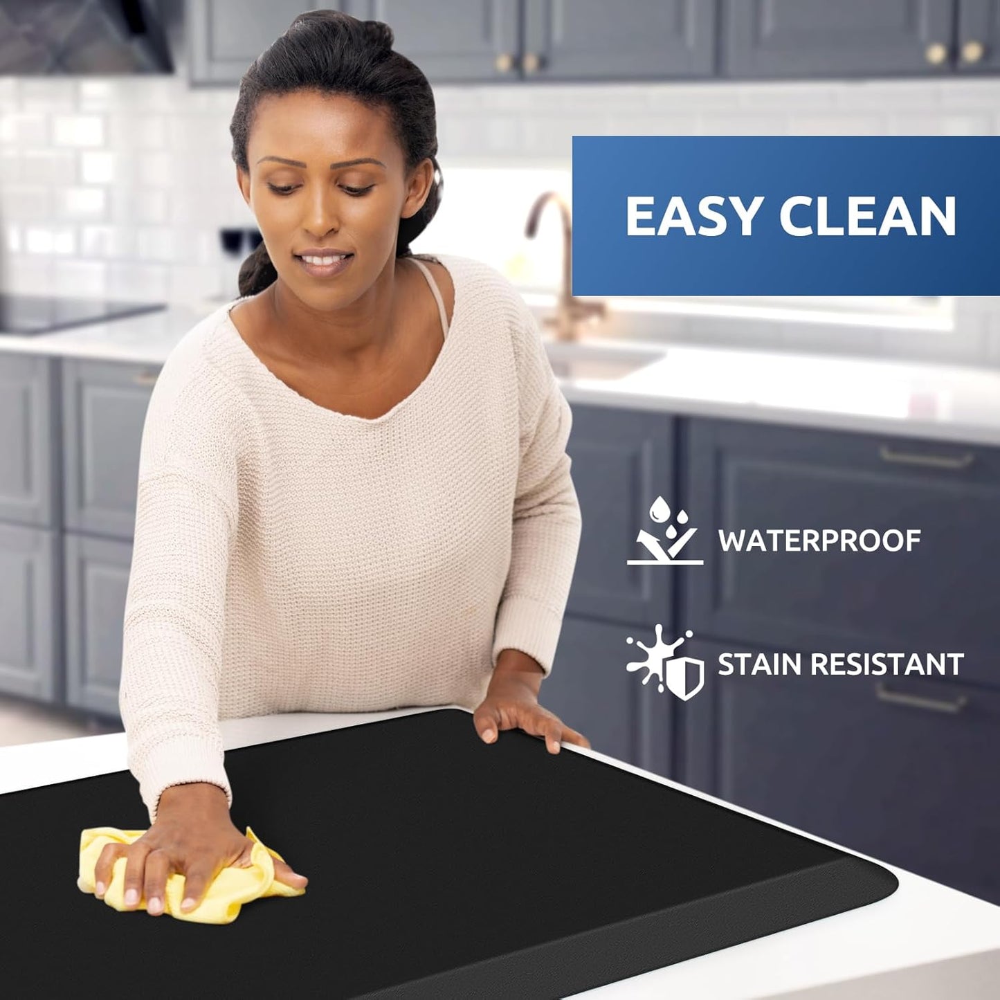 KitchenClouds Kitchen Mat Cushioned Anti Fatigue Rug 24"x70" Waterproof, Non Slip, Standing and Comfort Desk/Floor Mats for House Sink Office (Black,0.8inch)