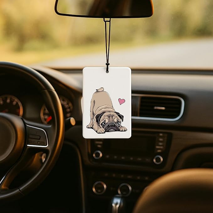 Cute Pug Car Air Freshener 4 Pcs, Pug Lover Gifts Air Freshener Hanging for Cars Books Closet Drawer, Pet Lover Gifts Car Accessories for Women Girls