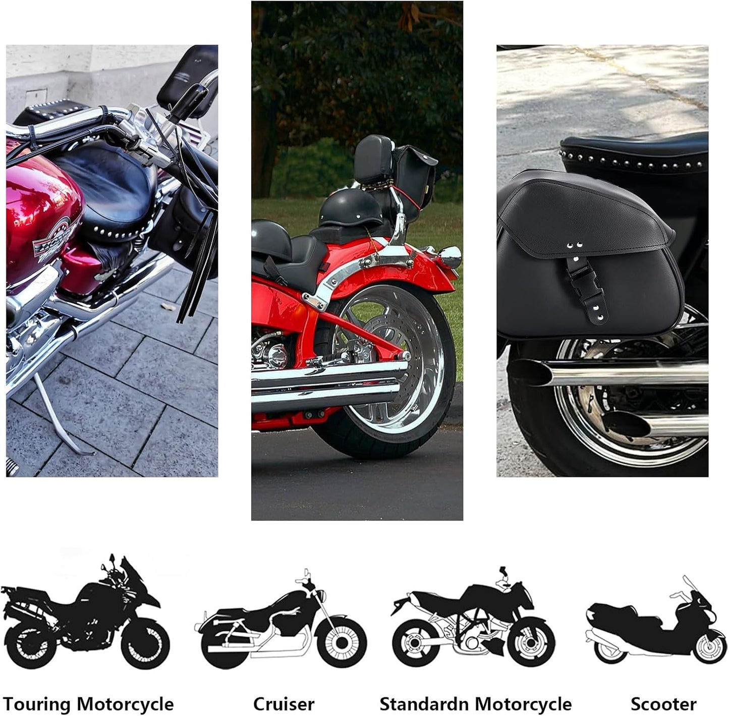 Motorcycle Saddle Bags Synthetic Leather Luggage Bag Waterproof Throw Over Saddlebags For Motorcycle Softails Sportsters Choppers Dyna V-star Shadow (Single Buckle, Black, 12.6 X 8 X 10)