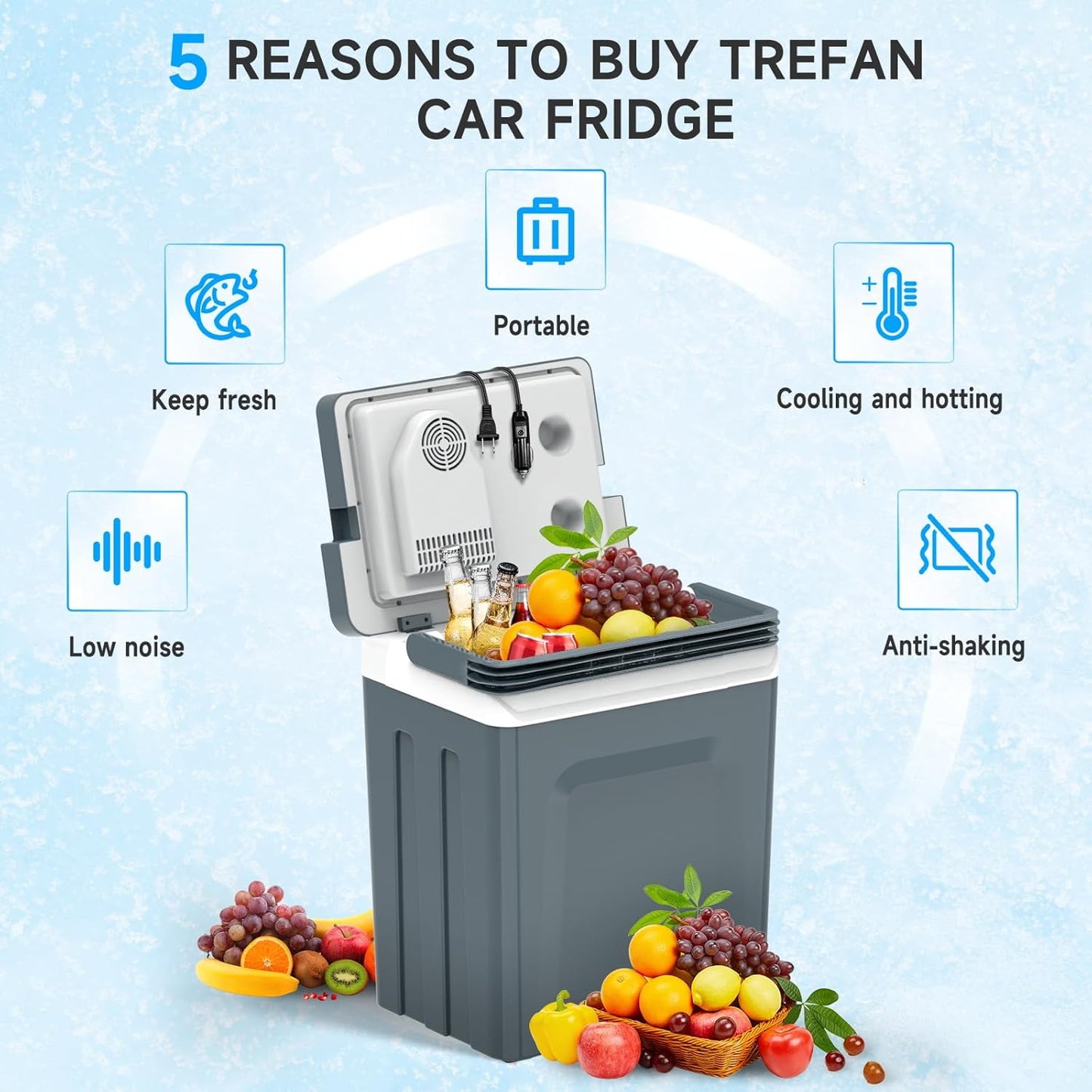 SHAREWIN Electric Cooler & Warmer with Handle 26.5 Quart/25L Portable Thermoelectric Fridge for Vehicles & Trucks with 110V AC & 12V DV, 12V Car Cooler for Camping, Travel Grey