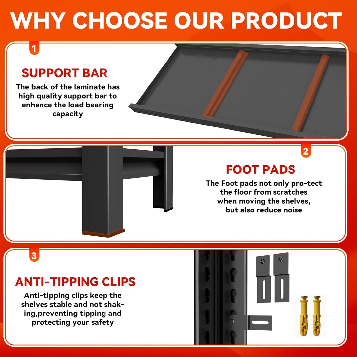 72"H Garage Shelving 3000LBS Capacity Heavy Duty Garage Storage Shelves, Adjustable 5 Tier Metal Industrial Shelf Rack for Kitchen, Utility Room, Warehouse and Basement, Black (16''Dx40''Wx72''H)