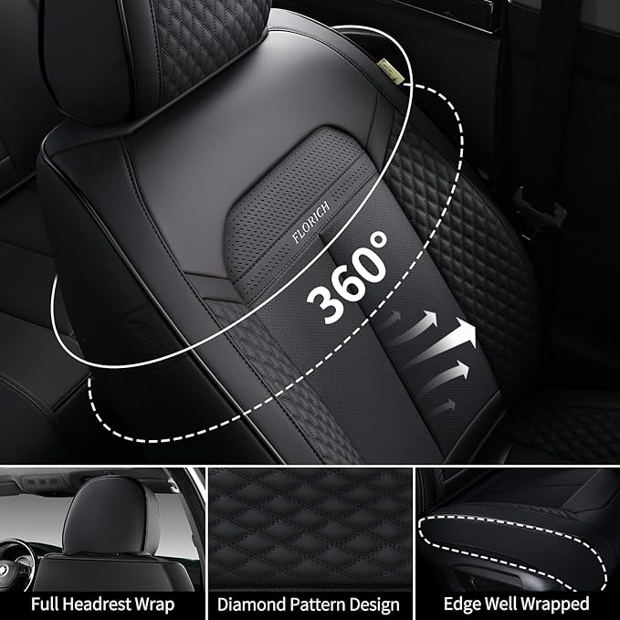 FLORICH Car Seat Covers Full Set, Automotive Seat Covers, Black Car Seat Cover, Waterproof Seat Protectors Universal fit for Car Truck Van SUV - Black