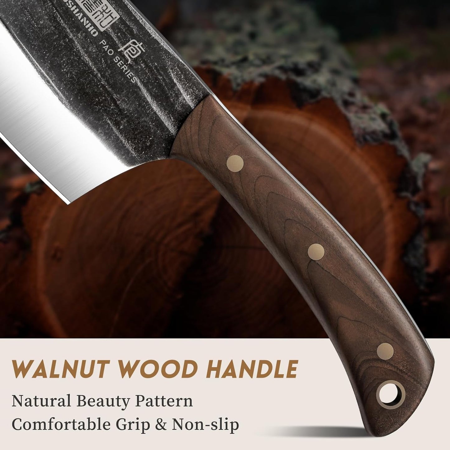 Butcher Knife Set, 3-Piece High Carbon Steel Serbian Chef Knife Set of Heavy Duty Boning Knife & Meat Cleaver Knives & Viking Knives for Home, Cooking, Outdoor Camping BBQ