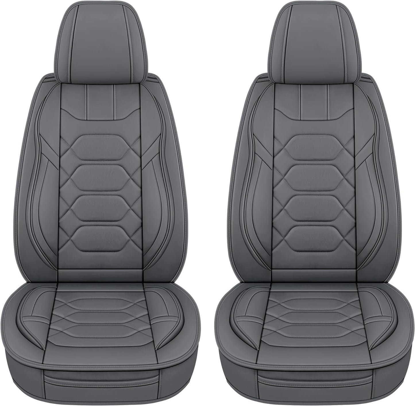 Pariitadin Leather Car Seat Covers Front Pair, Waterproof Breathable Faux Leather Automotive Seat Covers for Cars, Non-Slip Car Interior Covers Universal Fit Most Cars Sedans Trucks SUVs, Gray