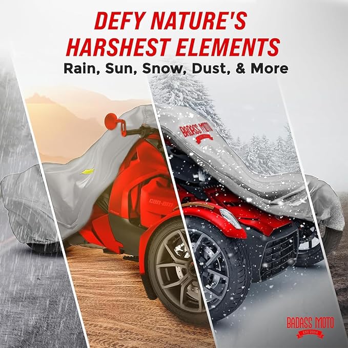 Badass Moto Can Am Ryker Cover Fits 600/900 Rally Sport Trike Three Wheeler. Heavy Duty. Won't Wimp Out. Fits Can-Am Ryker Motorcycle Accessories Waterproof Outdoor Storage