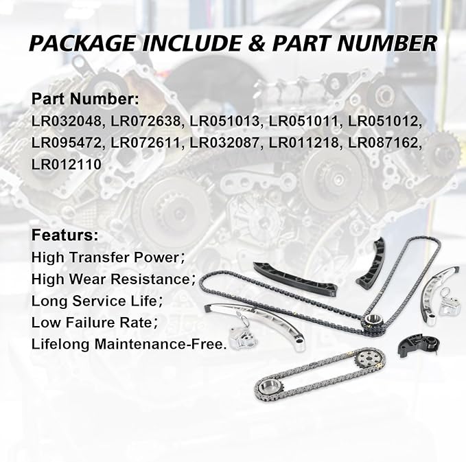 Engine Timing Chain Kit LR032048 LR072638 LR051013 Fits for 2011-2013 LR4 5.0L V8,for 2010-2015 RANGE ROVER SPORT 3.0L 5.0L,for 2010-2015 RANGE ROVER 5.0L Timing Chain Kit Parts