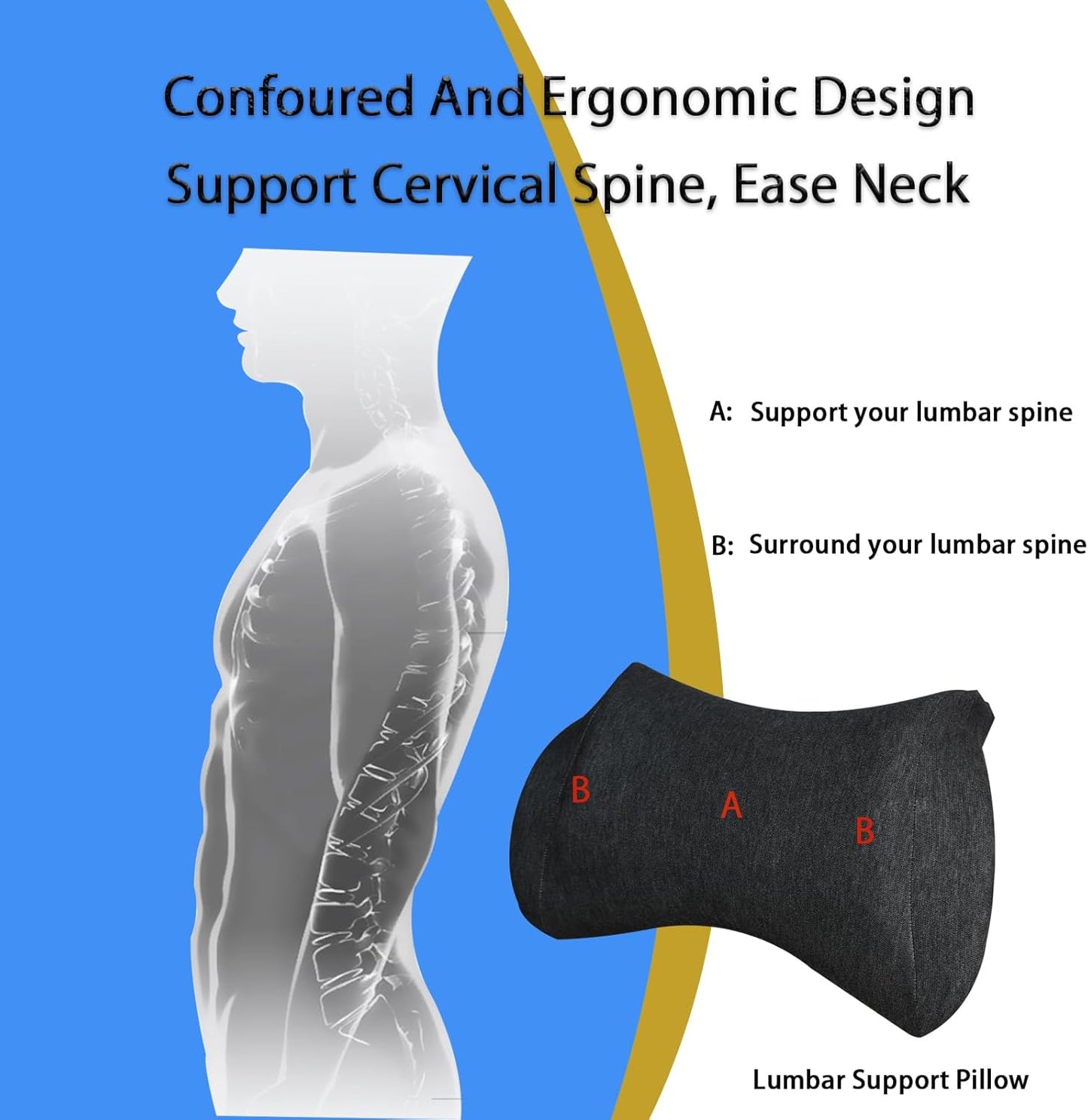 Lumbar Support Pillow for Car,Car Neck Pillow Kit for Car with Adjustable Strap,Car Headrest Pillow Ergonomic Design for Comfort