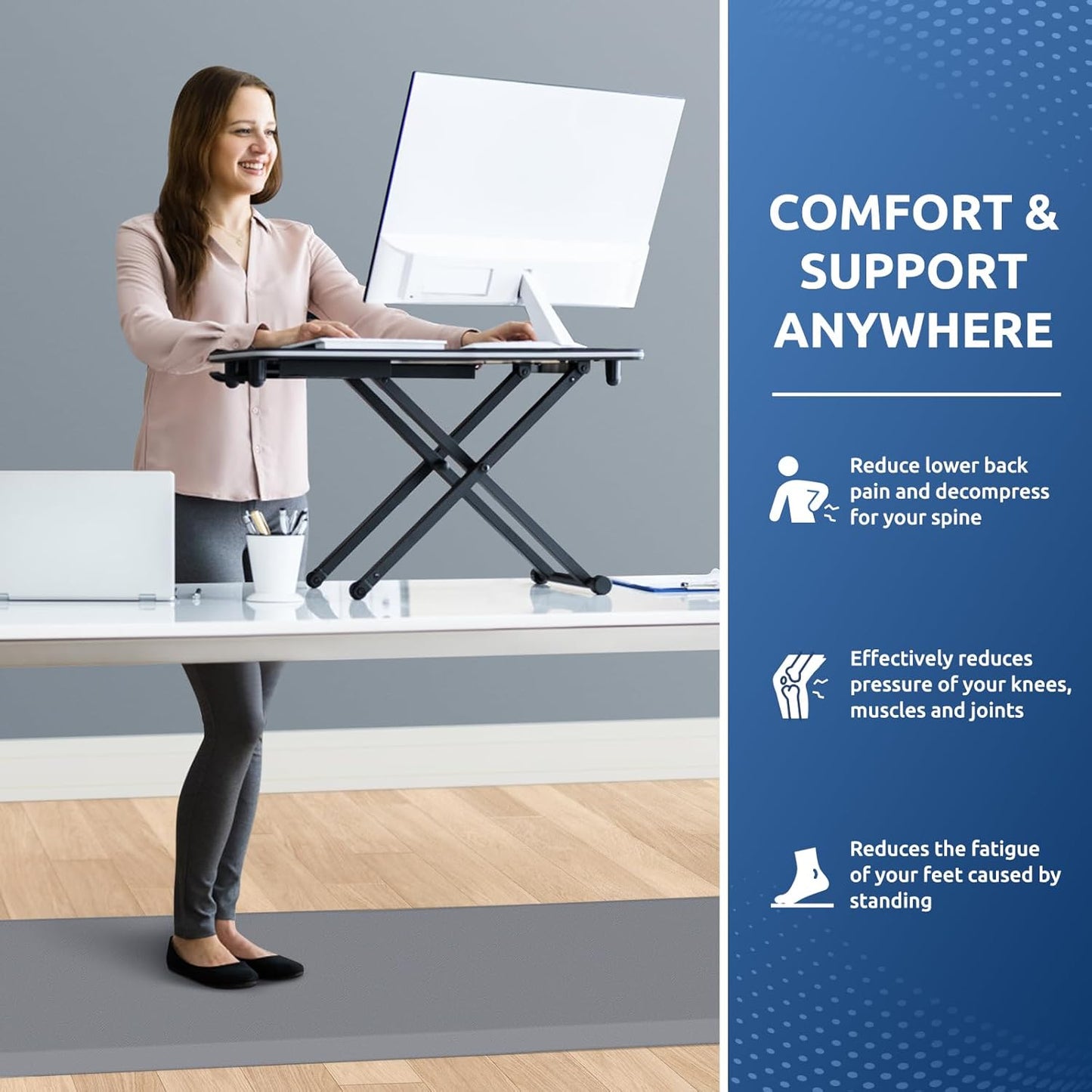 KitchenClouds Kitchen Mat Cushioned Anti Fatigue Rug 22"x72" Waterproof, Non Slip, Standing and Comfort Desk/Floor Mats for House Sink Office (Grey,0.8inch)