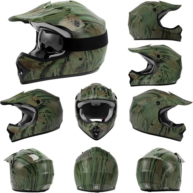 XFMT DOT Youth Kids Dirt Bike Helmet Full Face Motocross Helmets for Off-Road ATV Street Bike Four Wheeler Motorcycle with Goggles & Gloves (Maple Leaf, Medium)