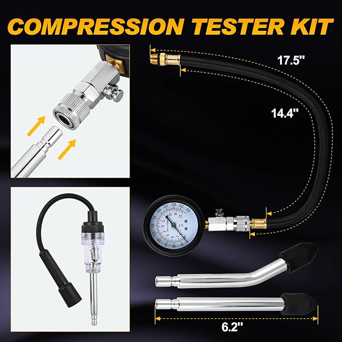 Nilight Compression Tester with Spark Plug Tester, 9PCS Petrol Gas Engine Cylinder Pressure Gauge 0-300 PSI Automotive Tool Set for Cars Trucks Motorcycles