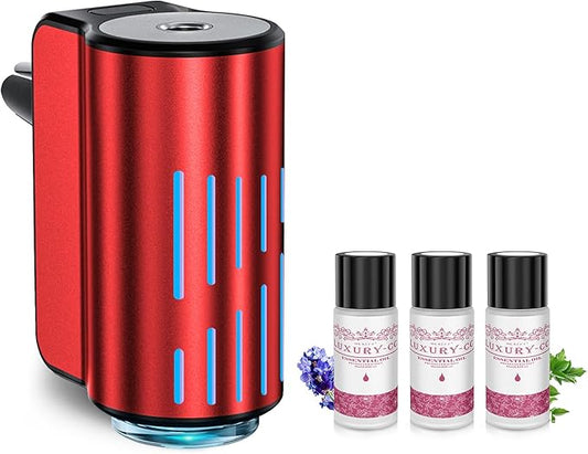 Smart Car Air Freshener, Portable Car Vents Aromatherapy,Car Diffuser Air Freshener with Three Adjustable Modes, Aromatizante para Carro, Car Diffuser with 3pcs Essential Oil(Red)