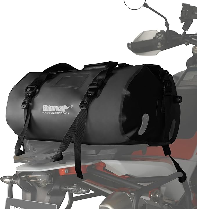 Rhinowalk Motorcycle Saddle Bag Motorbike Travel Tail Bag 45L Waterproof Pannier Storage Bag Motor Bike Accessories Powersports Luggage (Black)
