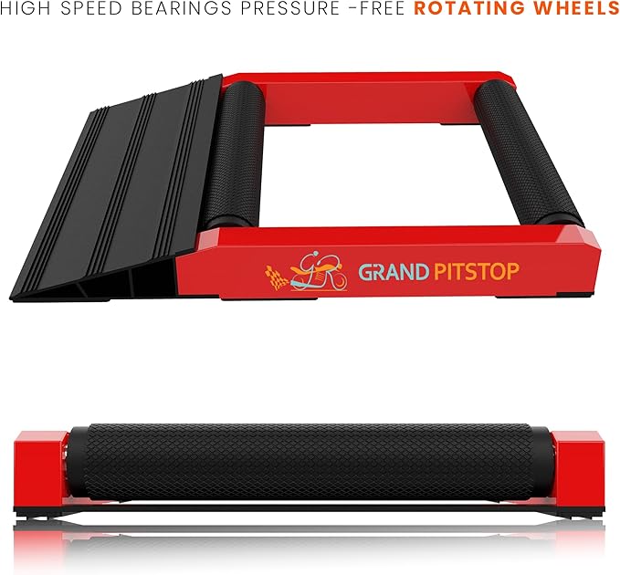 GRAND PITSTOP Motorcycle Roller Wheel Cleaning Stand - Paddock Stand Replacement - Wheel Roller Stand with Ramp Support for tire Cleaning & Chain Lubrication - (Bikes < 600 lb)