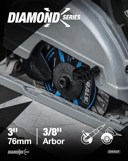 CRALY 3 Inch Super Thin Turbo Diamond Blade, 3/8 in Arbor, 3'' Diamond Stone Blade for Angle Grinder & Circular Saw, Diamond Cutting Wheel for Cutting Granite, Concrete, Brick, Marble, Masonry, 2PC
