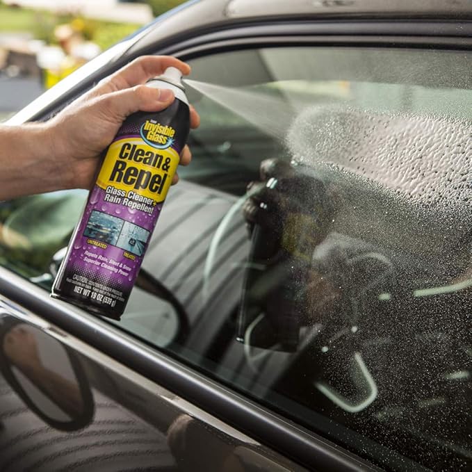 Invisible Glass 91184 Clean & Repel – Aerosol Glass Cleaner and Rain Repellent, Cleans Exterior Windshields, Repels Rain, Sleet, Snow, Improves Wet Weather Driving Visibility – 19 oz
