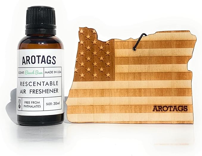 Arotags Car Air Freshener - Reusable Wood Diffuser - Hanging Odor Eliminator - Oregon Patriot - Beach Bum Scent