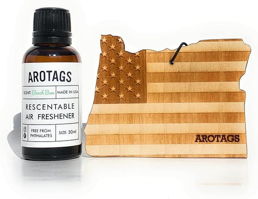 Arotags Car Air Freshener - Reusable Wood Diffuser - Hanging Odor Eliminator - Oregon Patriot - Beach Bum Scent