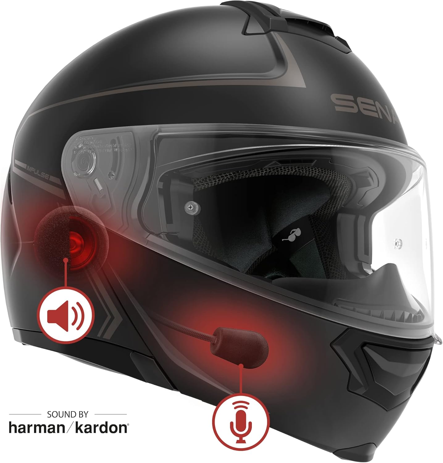 Sena Impulse DOT Flip Up Modular Bluetooth Helmet w/Sound by Harman Kardon Dual Visor Helmet with Integrated Mesh Intercom System / MP3 / Voice Dial (Gloss White, Medium)