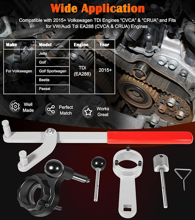 3830 Camshaft Timing Belt Tools Kit Compatible with 2015+ Volkswagen TDi EA288 Diesel Engines, Direct Replacement for T10172 T10490 T10492 T10051 T3359 T10115