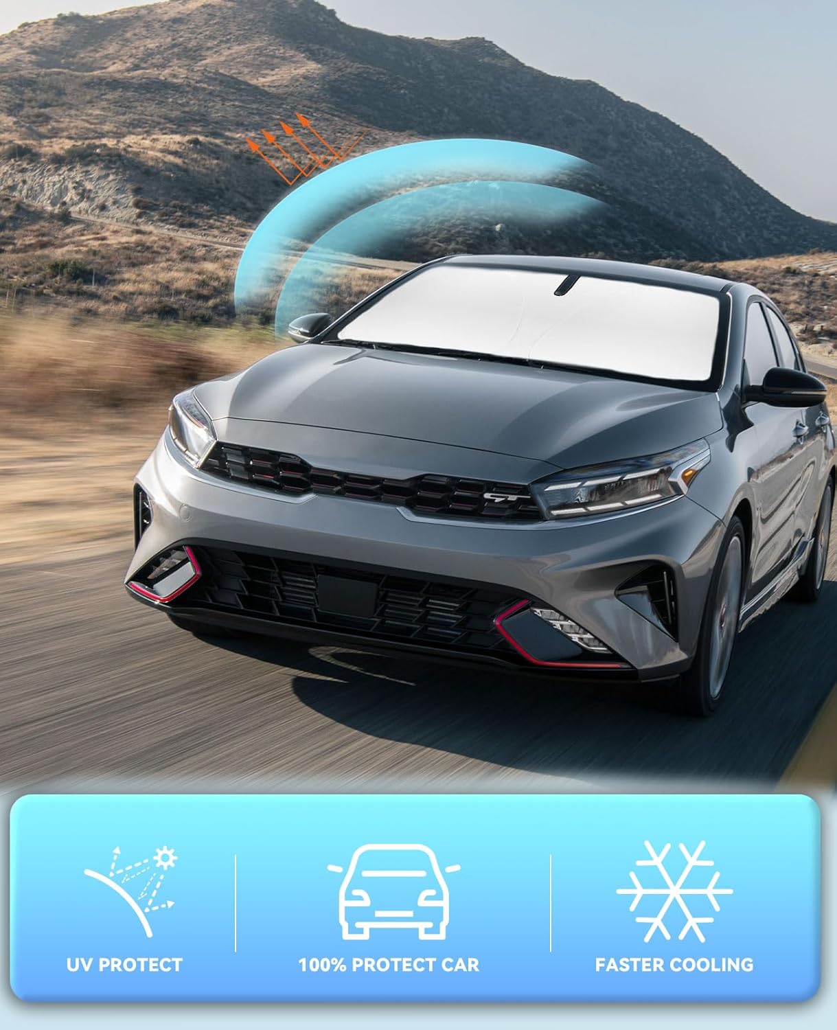 Sun Shade for Forte Windshield Sunshades for 2019-2024 2025 Kia Forte Windshield Cover Foldable Front Window Shields 240T Silver Coating Protector Sun Visor Blocks UV Rays Heat Car Accessories