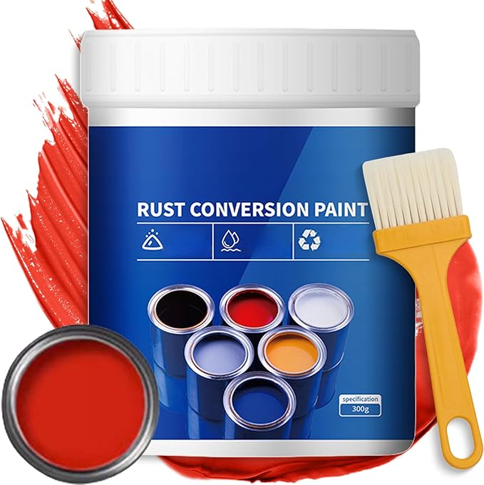 Weatherproof Rust Converter Paint for Metal, Rust Remover for Metals, Rust Conversion Paint, Rusts Paints for Metals with Brush (300g,Red)