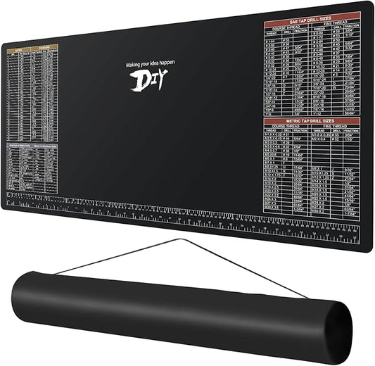 39.5”X18” DIY Worktable Mat Large Work Bench Mat Workshop Mat Workbench Cover with SAE/Metric Ruler Standard Metric Conversion Charts Tap Drill Sizes Fit for DIYers Carpenter Repairman