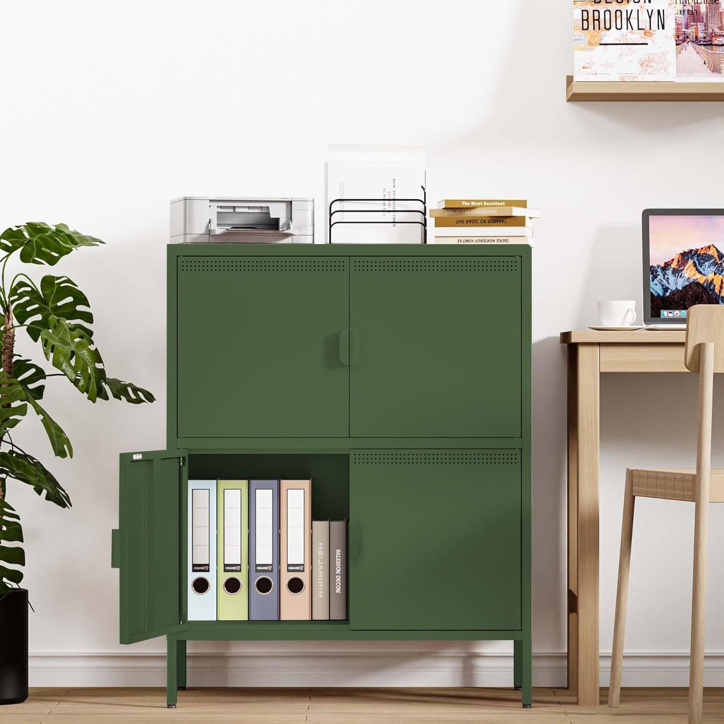 Metal Locker Storage Cabinet with 4 Doors and 3 Shelves，39.96" Tall Steel Office Storage Cabinet for Office,Home,Garage,Gym,School